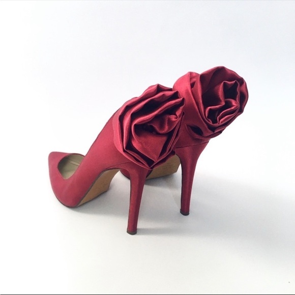 🍀3/$30 Colin Stuart Magenta Satin Rose Stilettos pointed toe heel pump size 6.5 - Picture 4 of 10